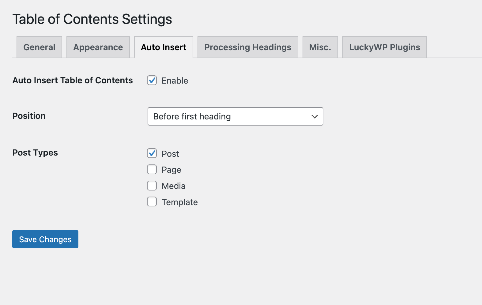 Table of Contents设置